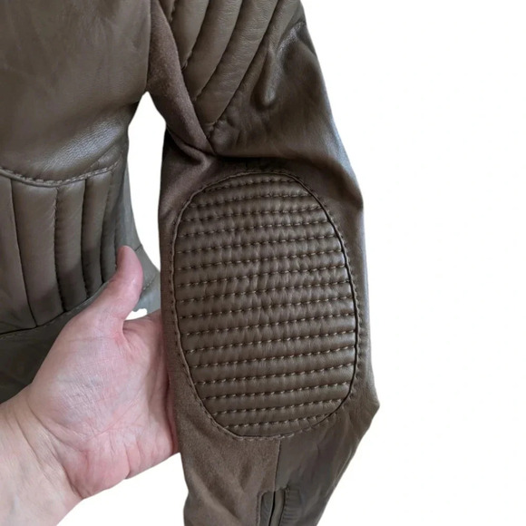 BCBGMaxazria Leather Jacket Tart Taupe Light Brown Moto Crop Women's Extra Small - Picture 8 of 13